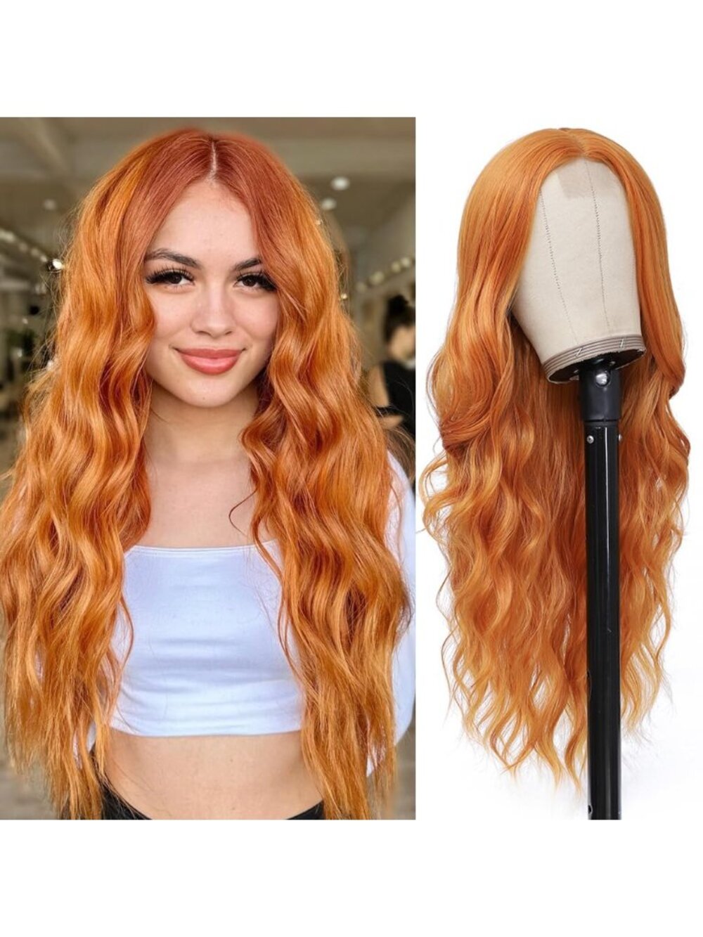 26 Inch Women's Orange Long Wavy Curly Hair Wig Halloween Cosplay